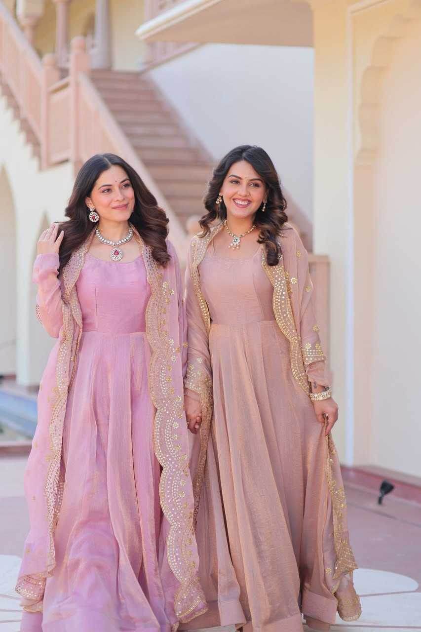 Chiffon Full Sleeve Gown With Dupatta - MYLUXURY LANE ENTERPRISE